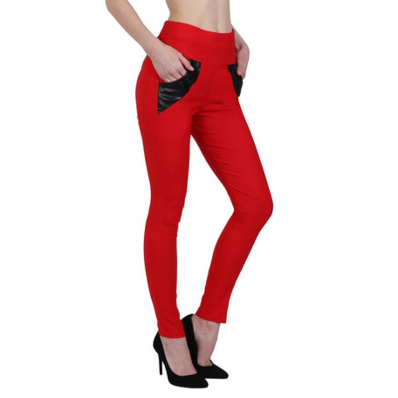 Red lycra cotton jeggings