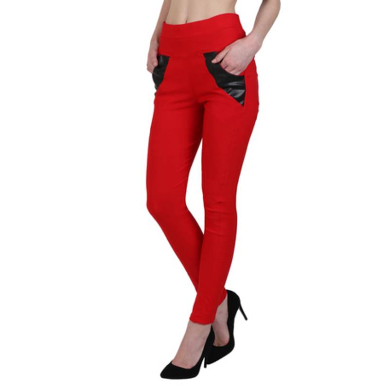 Red lycra cotton jeggings