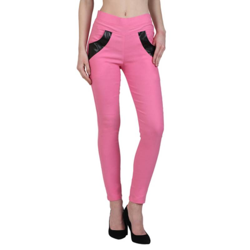 Baby pink lycra cotton jeggings