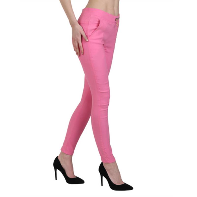 Baby pink lycra cotton jeggings