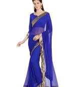 Royal blue plain chiffon saree with blouse