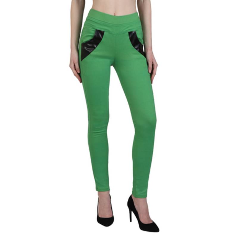 Green lycra cotton jeggings