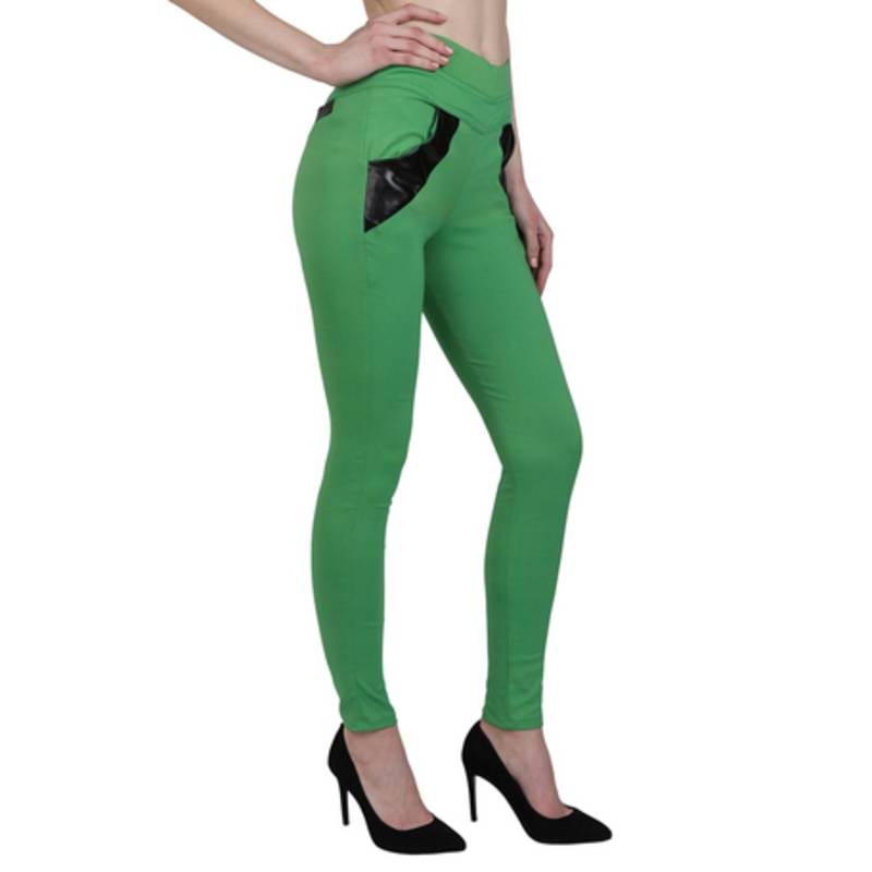 Green lycra cotton jeggings
