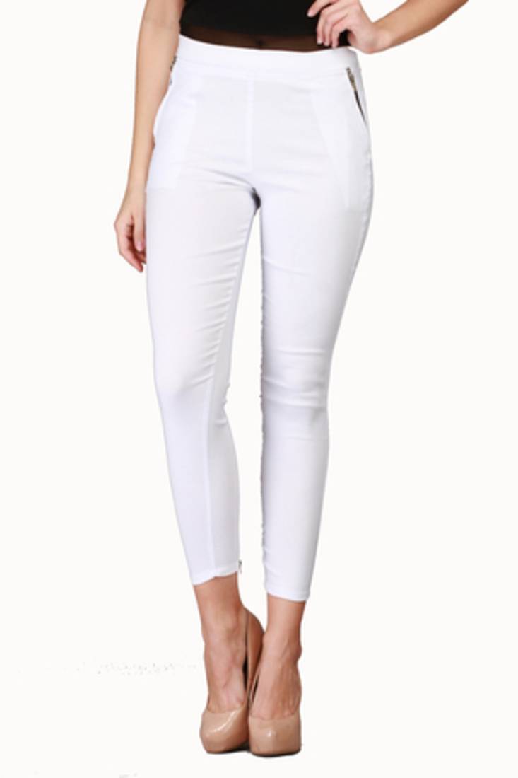 White lycra cotton jeggings