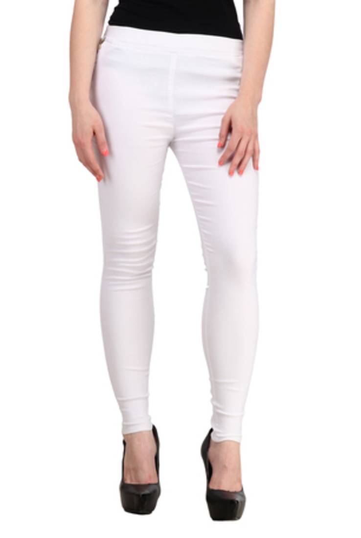 White lycra cotton jeggings
