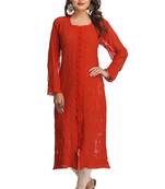 Orange Embroidered Georgette Chikankari Kurti