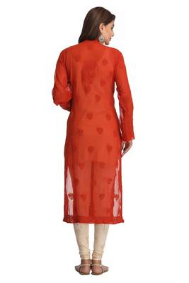 Orange Embroidered Georgette Chikankari Kurti 2