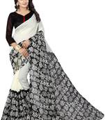 Black printed cotton silk saree with blouse