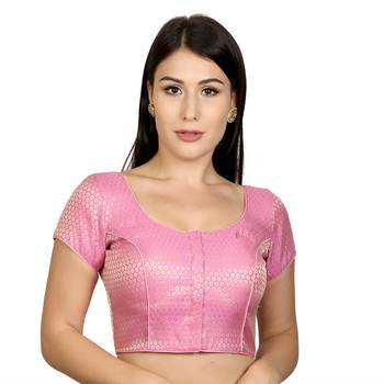 Pink Brocade  and  Georgette Woven stitched blouse 1