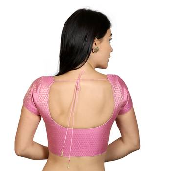 Pink Brocade  and  Georgette Woven stitched blouse 3