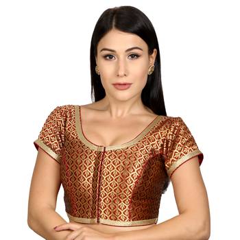 Maroon Brocade Woven stitched blouse 1