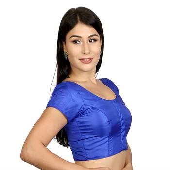 Royal Blue Banglori Silk  and  Net Woven stitched blouse 2