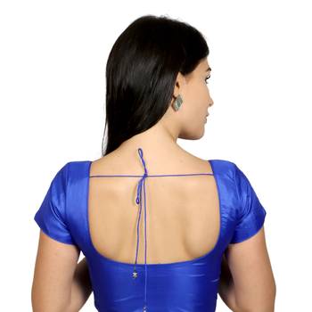 Royal Blue Banglori Silk  and  Net Woven stitched blouse 3