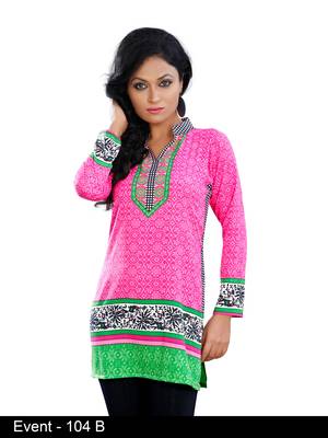 Light Pink with Chinese collar on American Crepe Printed Short Kurta with Long Sleeve 1