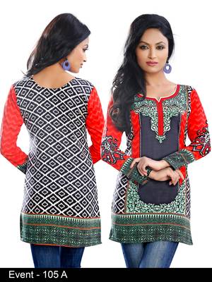 Dark Multiclor Print on American Crepe Printed Short Kurta with Long Sleeve 1