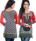 Dark Multiclor Print on American Crepe Printed Short Kurta with Long Sleeve