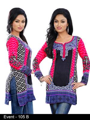 Dark Multiclor Print on American Crepe Printed Short Kurta with Long Sleeve 1