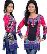 Dark Multiclor Print on American Crepe Printed Short Kurta with Long Sleeve