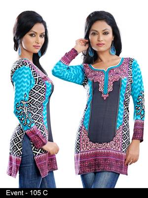 Dark Multiclor Print on American Crepe Printed Short Kurta with Long Sleeve 1