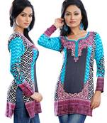Dark Multiclor Print on American Crepe Printed Short Kurta with Long Sleeve