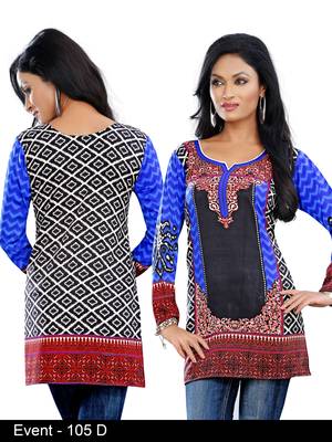 Dark Multiclor Print on American Crepe Printed Short Kurta with Long Sleeve 1