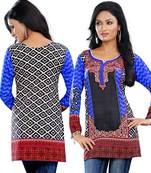 Dark Multiclor Print on American Crepe Printed Short Kurta with Long Sleeve