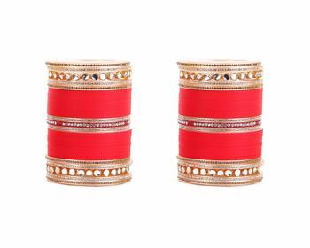 Beautiful Wedding Chura With Mirror Kundan By Leshya Red 1