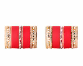Beautiful Wedding Chura With Mirror Kundan By Leshya Red 2