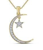 4k Gold Plated and Sterling Silver Simulated Diamond Moon and Star Pendant