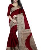 Maroon printed art silk saree with blouse