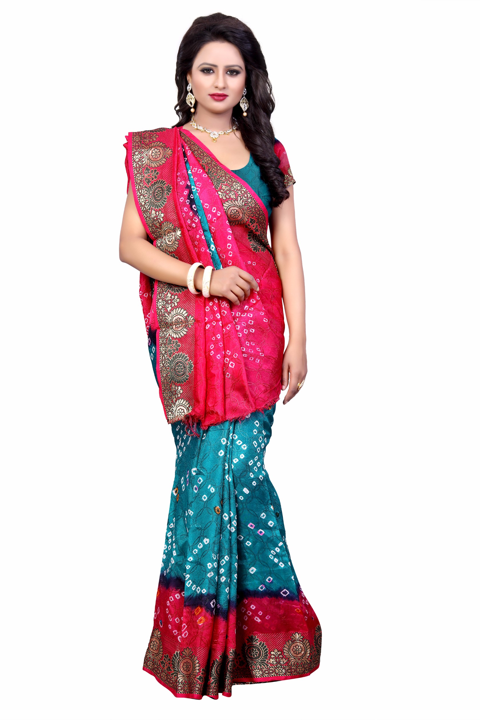Buy Pink color printed cotton silk semi stitched bandhani saree with Buy Pink color printed cotton silk semi stitched bandhani saree with blouse line