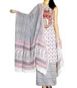 Giftpiper Bagh Print Unstitched Cotton Salwar Suit White & Pink
