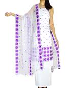 Giftpiper Unstitched Phulkari Suit Piece Cotton Silk White & Blue