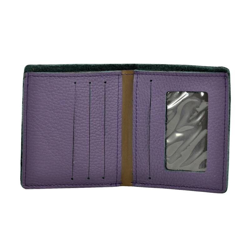 Alphaman "Purple Royalty Macho Brown" Organic Leather Dual Fold Border-Stitched Wallet