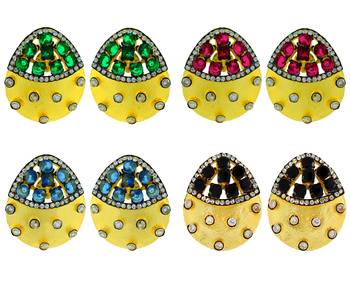 Indo-Western Emerald Multicolor American Diamond CZ Gold Plated Stud Earring Combo For Women 1