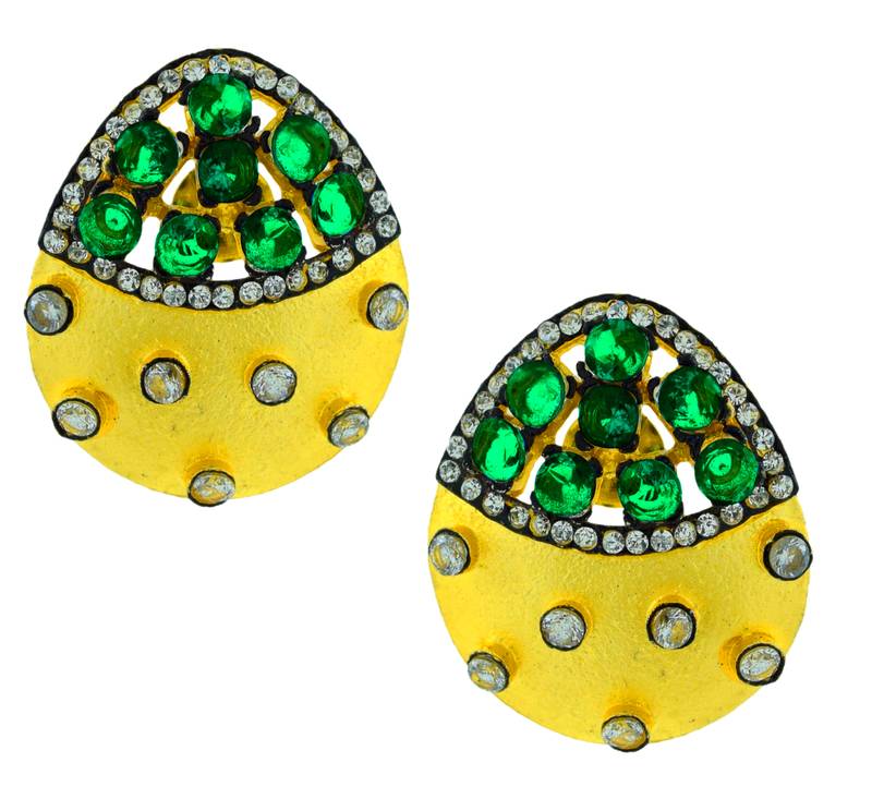 Indo-Western Emerald Multicolor American Diamond CZ Gold Plated Stud Earring Combo For Women