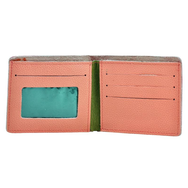 Alphaman "Cool Red Tan Desire Inside" Organic Leather Dual Fold Border-Stitched Wallet