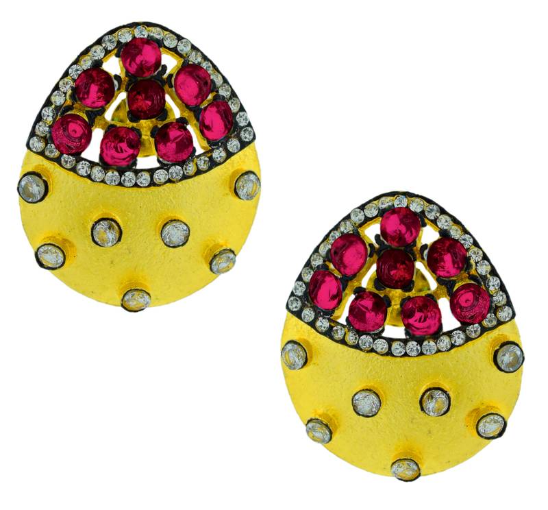Indo-Western Emerald Multicolor American Diamond CZ Gold Plated Stud Earring Combo For Women