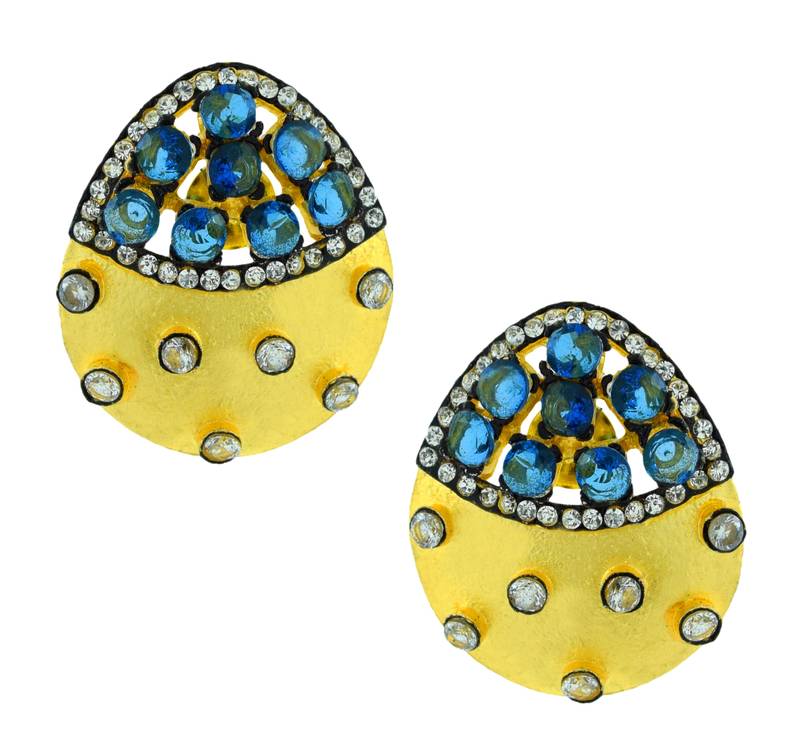 Indo-Western Emerald Multicolor American Diamond CZ Gold Plated Stud Earring Combo For Women