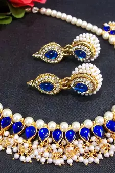 Blue Kundan Pearl Necklace Set