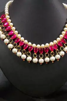 Dark Pink Kundan Pearl Necklace Set