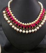 Dark Pink Kundan Pearl Necklace Set