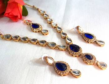 Blue Tika Kundan Necklace Set 1