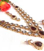 Maroon Double line kundan necklace set