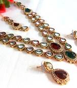 Maroon Green Double line kundan necklace set