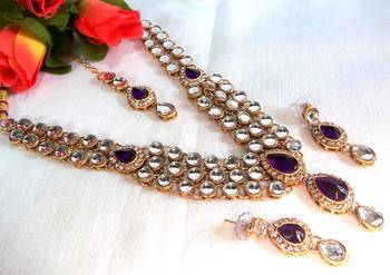 Purple dulhan Kundan Necklace set 1