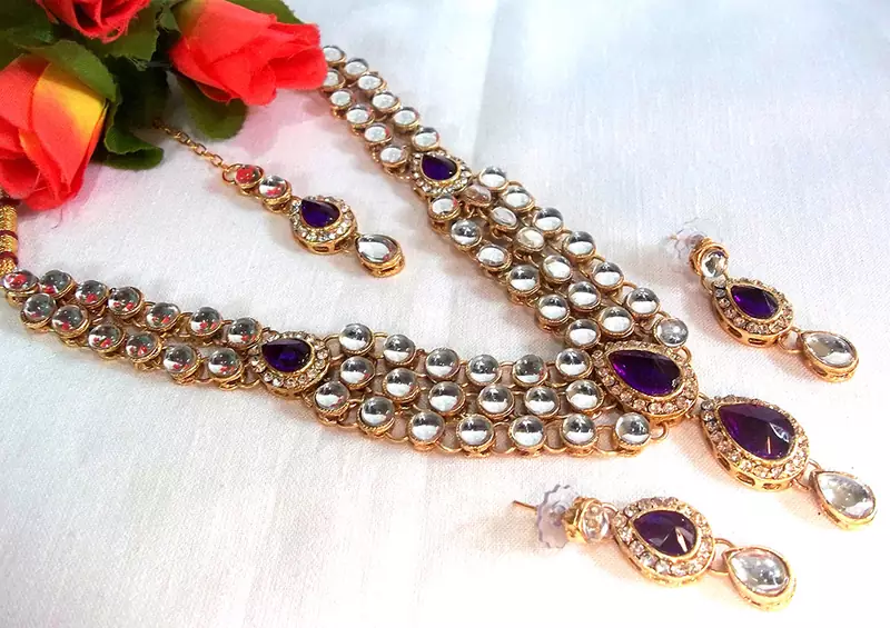 Purple dulhan Kundan Necklace set