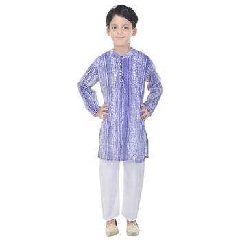 Purple printed cotton Kurta Pyjama For Boys 1