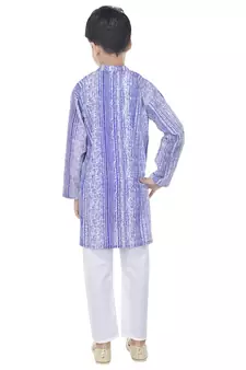 Purple printed cotton Kurta Pyjama For Boys