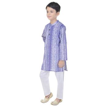 Purple printed cotton Kurta Pyjama For Boys 3